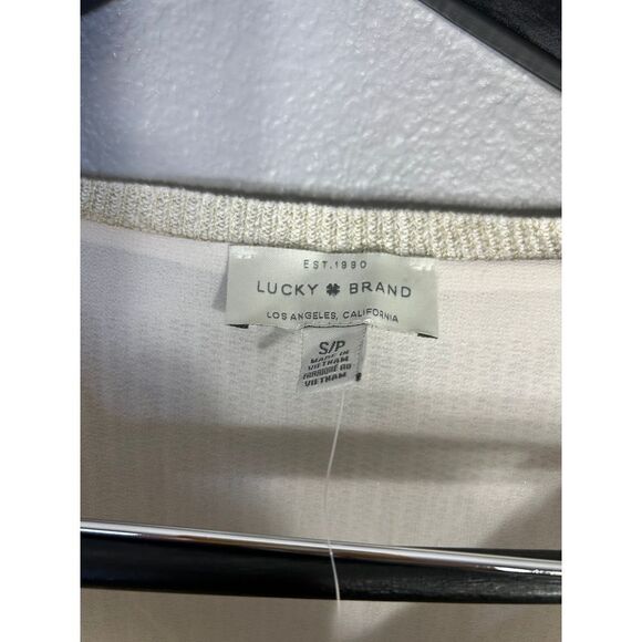 Lucky Brand Metallic Knit Sweater with Lace Detail Sparkly Linen Party Top - Picture 4 of 7